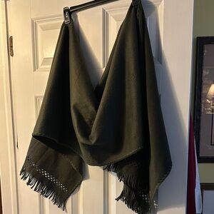 Ralph Lauren Dark Green Fringed Shawl